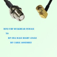 Mini UHF Bulkhead Female to RP SMA Male Right Angle RF Cable Assembly Mini UHF Bulkhead Female to RP SMA Male Right Angle RF Cable Assembly