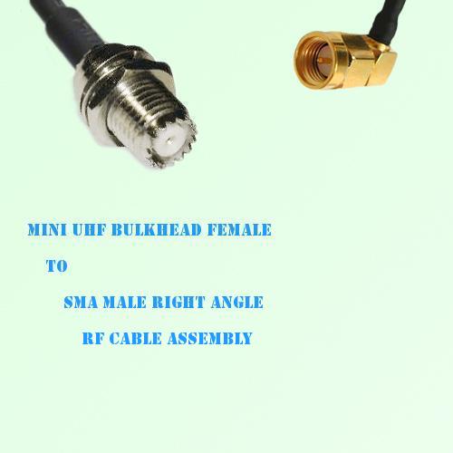 Mini UHF Bulkhead Female to SMA Male Right Angle RF Cable Assembly