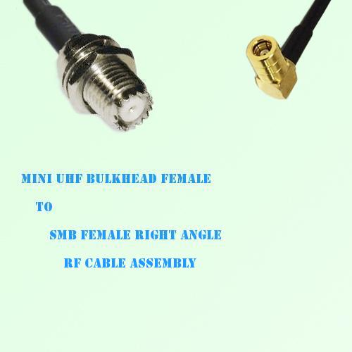 Mini UHF Bulkhead Female to SMB Female Right Angle RF Cable Assembly Mini UHF Bulkhead Female to SMB Female Right Angle RF Cable Assembly