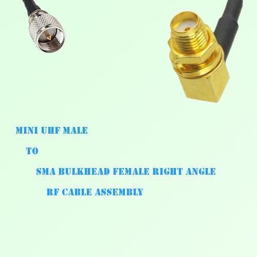 Mini UHF Male to SMA Bulkhead Female Right Angle RF Cable Assembly