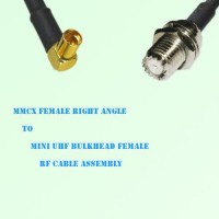 MMCX Female Right Angle to Mini UHF Bulkhead Female RF Cable Assembly MMCX Female Right Angle to Mini UHF Bulkhead Female RF Cable Assembly