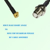 MMCX Male Right Angle to Mini UHF Bulkhead Female RF Cable Assembly MMCX Male Right Angle to Mini UHF Bulkhead Female RF Cable Assembly