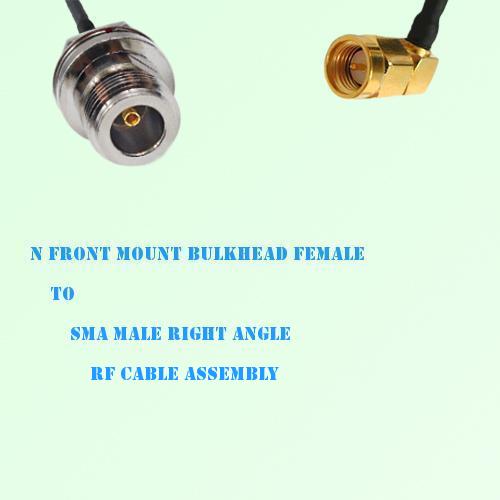 N Front Mount Bulkhead Female to SMA Male R/A RF Cable Assembly