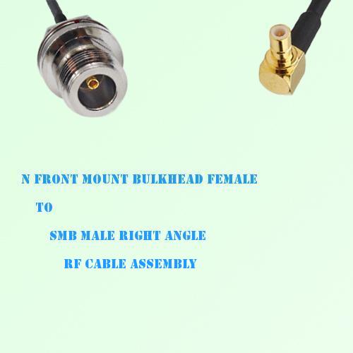 N Front Mount Bulkhead Female to SMB Male R/A RF Cable Assembly