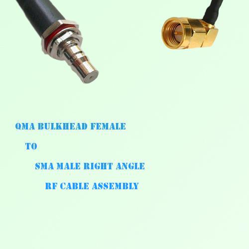QMA Bulkhead Female to SMA Male Right Angle RF Cable Assembly QMA Bulkhead Female to SMA Male Right Angle RF Cable Assembly