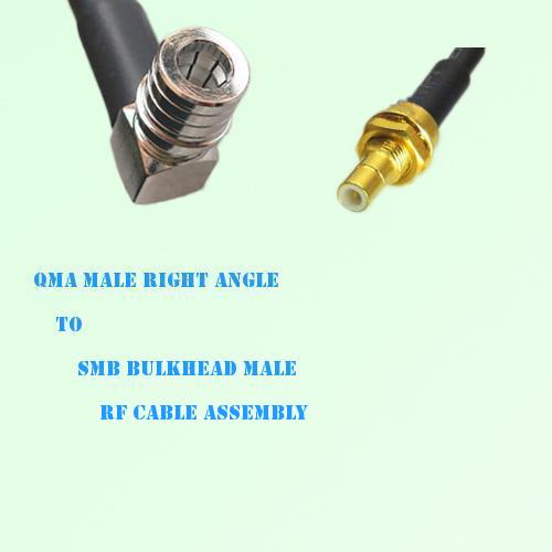 QMA Male Right Angle to SMB Bulkhead Male RF Cable Assembly