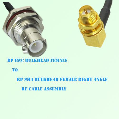 RP BNC Bulkhead Female to RP SMA Bulkhead Female R/A RF Cable Assembly RP BNC Bulkhead Female to RP SMA Bulkhead Female R/A RF Cable Assembly