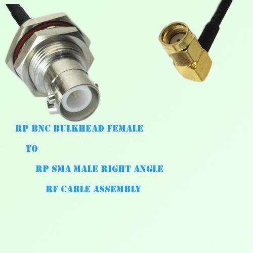 RP BNC Bulkhead Female to RP SMA Male Right Angle RF Cable Assembly RP BNC Bulkhead Female to RP SMA Male Right Angle RF Cable Assembly