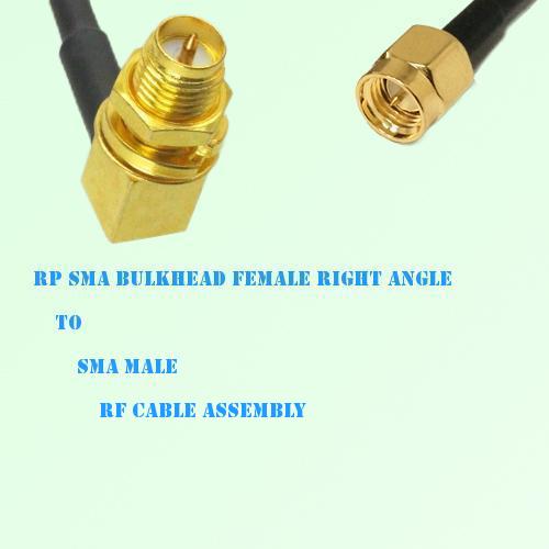 RP SMA Bulkhead Female Right Angle to SMA Male RF Cable Assembly RP SMA Bulkhead Female Right Angle to SMA Male RF Cable Assembly