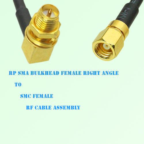 RP SMA Bulkhead Female Right Angle to SMC Female RF Cable Assembly RP SMA Bulkhead Female Right Angle to SMC Female RF Cable Assembly