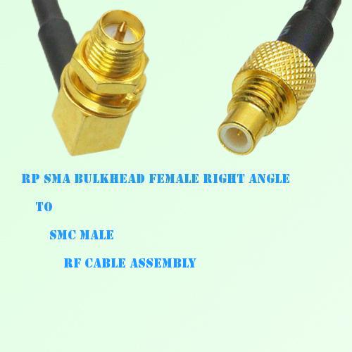 RP SMA Bulkhead Female Right Angle to SMC Male RF Cable Assembly