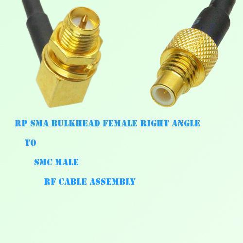RP SMA Bulkhead Female Right Angle to SMC Male RF Cable Assembly