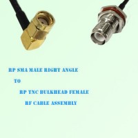 RP SMA Male Right Angle to RP TNC Bulkhead Female RF Cable Assembly RP SMA Male Right Angle to RP TNC Bulkhead Female RF Cable Assembly