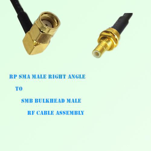 RP SMA Male Right Angle to SMB Bulkhead Male RF Cable Assembly