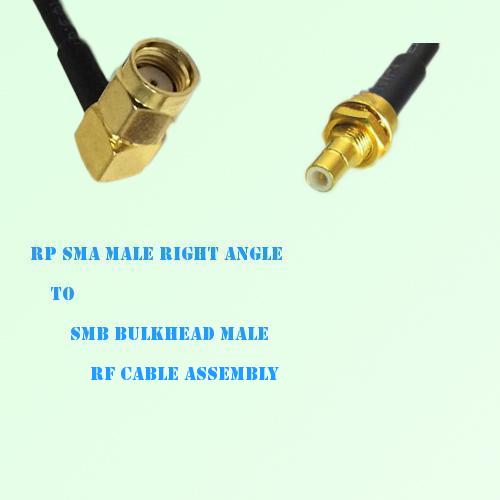 RP SMA Male Right Angle to SMB Bulkhead Male RF Cable Assembly RP SMA Male Right Angle to SMB Bulkhead Male RF Cable Assembly