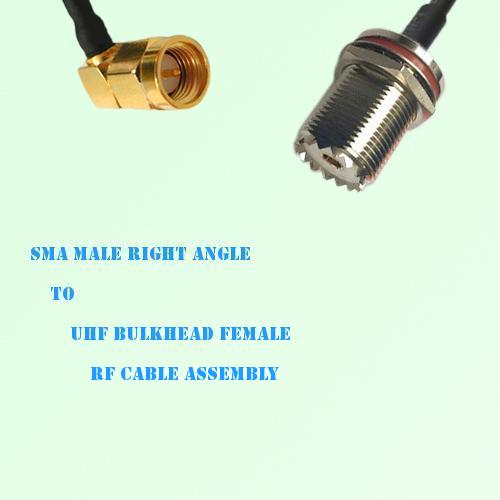 SMA Male Right Angle to UHF Bulkhead Female RF Cable Assembly