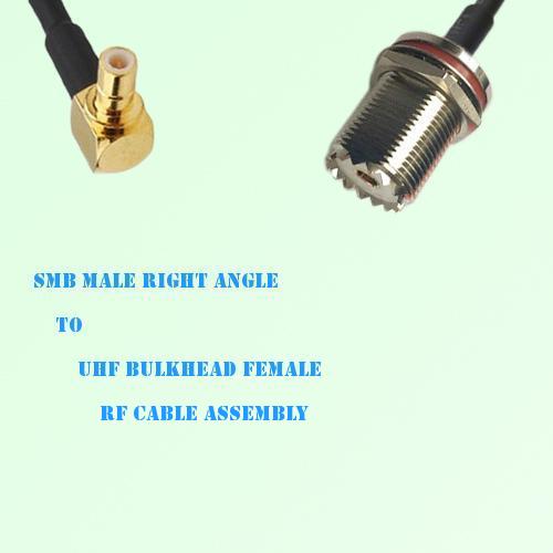 SMB Male Right Angle to UHF Bulkhead Female RF Cable Assembly