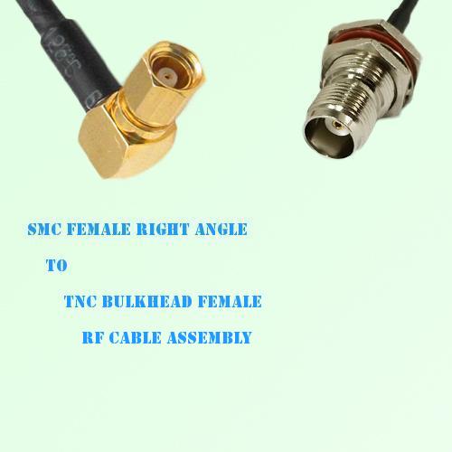 SMC Female Right Angle to TNC Bulkhead Female RF Cable Assembly