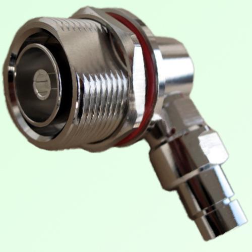 7/16 DIN Bulkhead Female R/A Connector 1/4" Corrugated Superflexible 7/16 DIN Bulkhead Female R/A Connector 1/4" Corrugated Superflexible