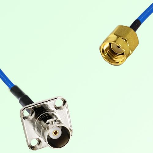 Semi-Flexible Jumper RP SMA Male to BNC Female 4 Hole Flange Mount 17.5x17.5mm