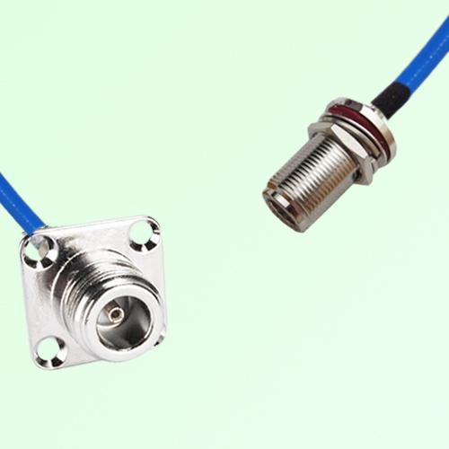 Semi-Flexible Jumper N Female 4 Hole 25x25mm to N Bulkhead Female with O-Ring Semi-Flexible Jumper N Female 4 Hole 25x25mm to N Bulkhead Female with O-Ring