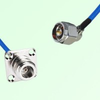 Semi-Flexible Jumper N Female 4 Hole Flange Mount 25x25mm to N Male Right Angle Semi-Flexible Jumper N Female 4 Hole Flange Mount 25x25mm to N Male Right Angle